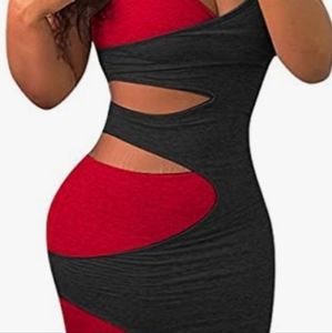 Red and Black Cutout Patchwork Bodycon Dress (NWOT)